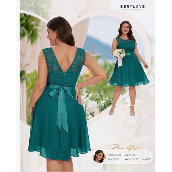 Women's 2XL Bell Sleeve Cocktail Modest Dress GREEN - Picture 4 of 6